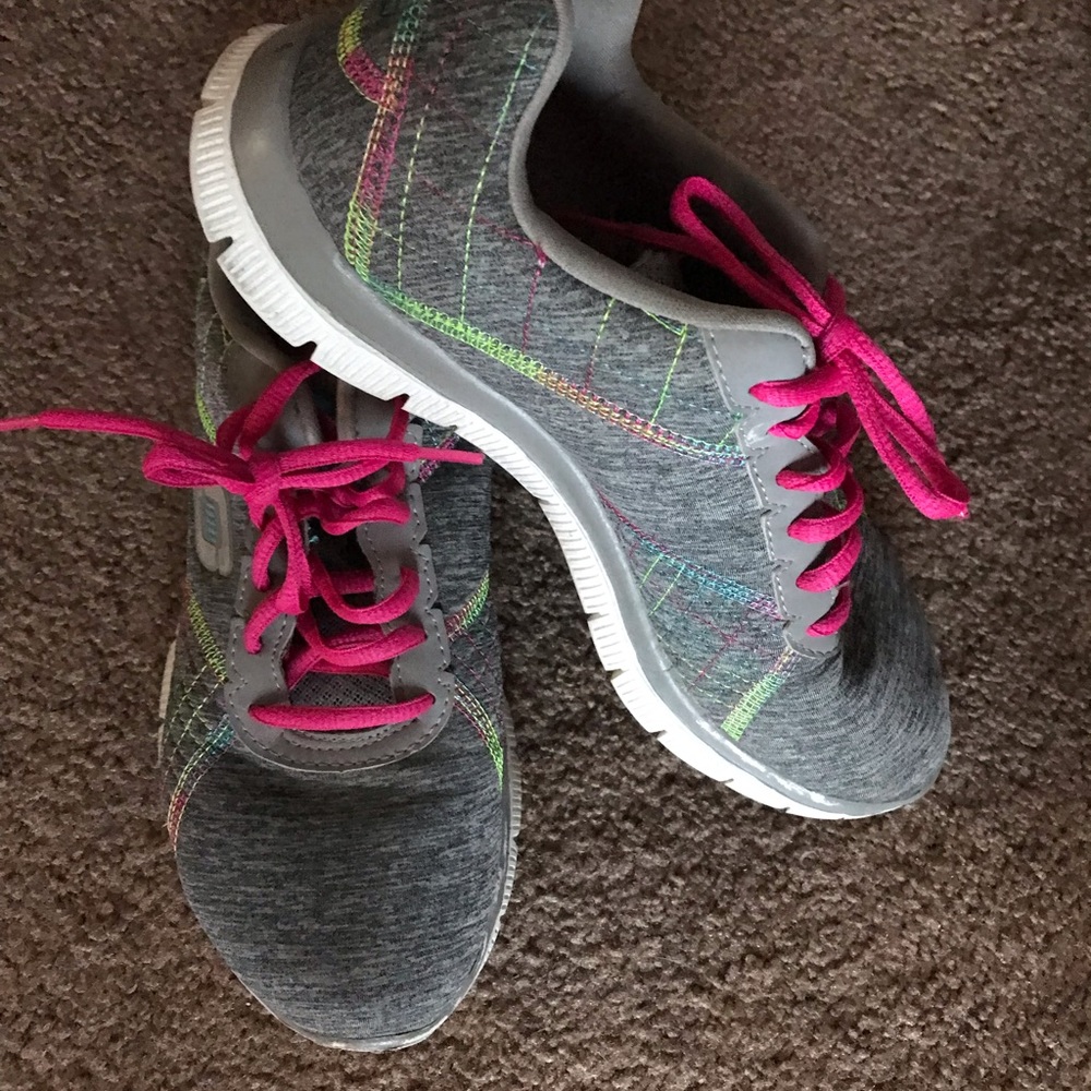 Skechers grey and multi color memory foam sneakers